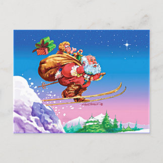 Santa Ski Kerstkaart Feestdagenkaart