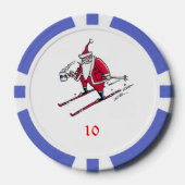 Santa Skiën blauw 10 gestreepte poker chip (Voorkant)