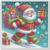 Santa Skiën en het leveren van geschenken Sticker (Voorkant)