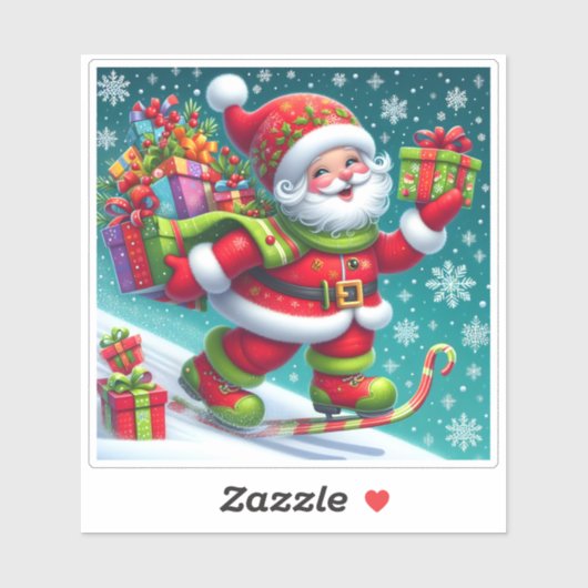 Santa Skiën en het leveren van geschenken Sticker (Vel)