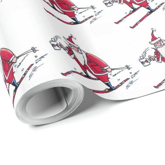 Santa Skiën glanzend inpakpapier (Rol Hoek)