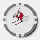 Santa Skiën grijs 1 gestreepte poker chip (Voorkant)
