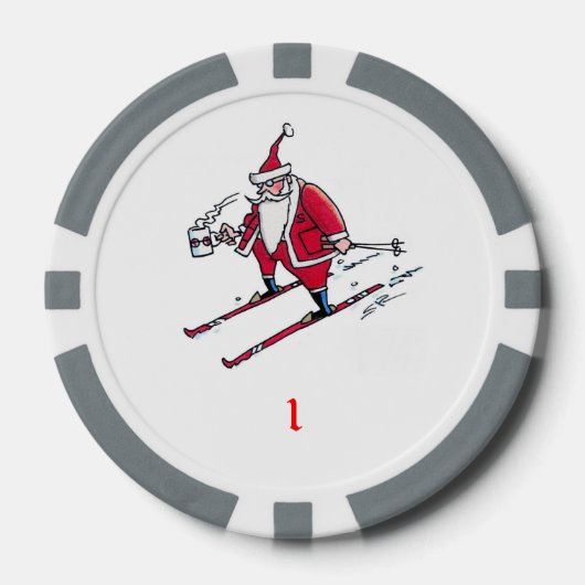 Santa Skiën grijs 1 gestreepte poker chip (Voorkant)