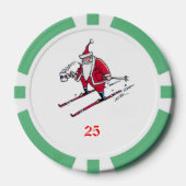 Santa Skiën groen 25 gestreepte poker chip (Voorkant)