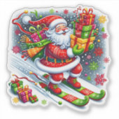 Santa Skiën in een met cadeaus gevuld wonderland Sticker (Voorkant)