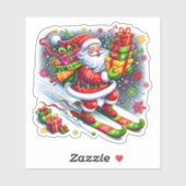 Santa Skiën in een met cadeaus gevuld wonderland Sticker (Vel)