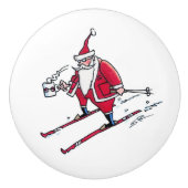 Santa Skiën keramische knop (Voorkant)