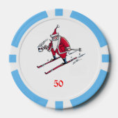 Santa Skiën lichtblauw 50 gestreepte poker chip (Voorkant)