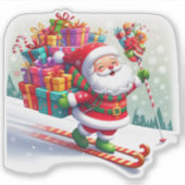 Santa skiën met geschenken op de besneeuwde hellin sticker (Voorkant)
