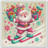 Santa skiën met kleurrijke geschenken sticker (Voorkant)