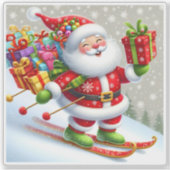 Santa skiën met kleurrijke geschenken sticker (Voorkant)