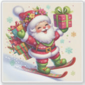 Santa skiën met kleurrijke geschenken sticker (Voorkant)