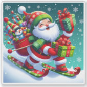 Santa skiën met kleurrijke geschenken sticker (Voorkant)