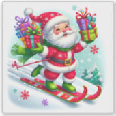 Santa skiën met kleurrijke geschenken sticker (Voorkant)