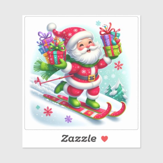 Santa skiën met kleurrijke geschenken sticker (Vel)