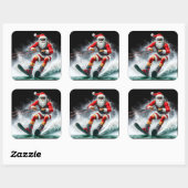 Santa skiën over golven tijdens de feestdagen vierkante sticker (Vel)
