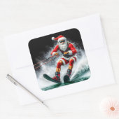 Santa skiën over golven tijdens de feestdagen vierkante sticker (Envelop)