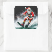 Santa skiën over golven tijdens de feestdagen vierkante sticker (Tas)