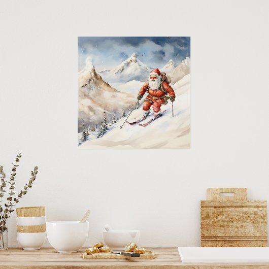 Santa Skiën Poster (Keuken)