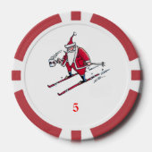 Santa Skiën rood 5 gestreepte poker chip (Voorkant)