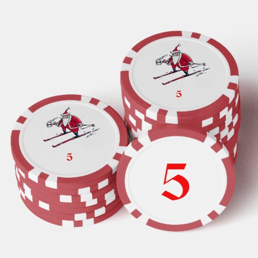 Santa Skiën rood 5 gestreepte poker chip (Opstapeling)