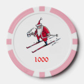 Santa Skiën roze 1000 gestreepte poker chip (Voorkant)