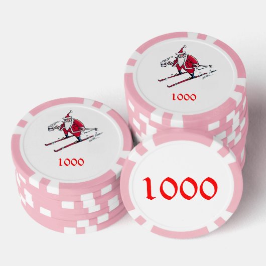 Santa Skiën roze 1000 gestreepte poker chip (Opstapeling)