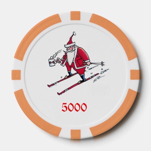 Santa Skiën sinaasappel 5000 gestreepte poker chip (Voorkant)