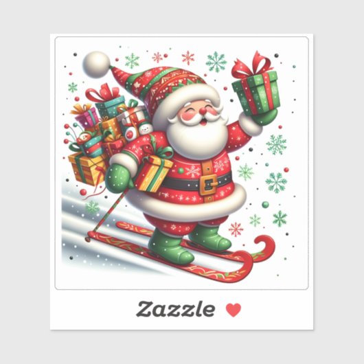 Santa skiën tijdens het leveren van geschenken sticker (Vel)