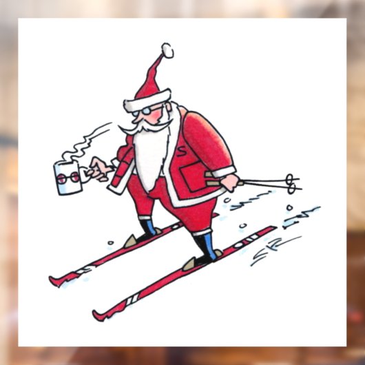 Santa Skiën wit venster cling Raamsticker (Vel 2)