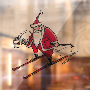 Santa Skiën zien door venster cling back stick Raamsticker