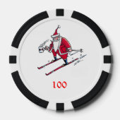 Santa Skiën zwart 100 gestreepte poker chip (Voorkant)