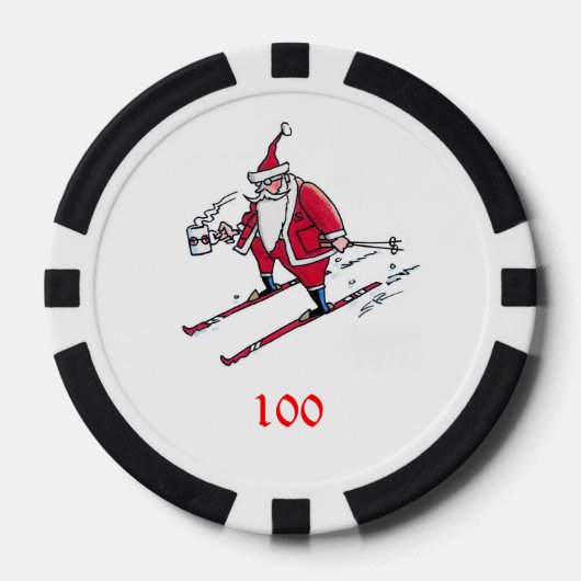 Santa Skiën zwart 100 gestreepte poker chip (Voorkant)