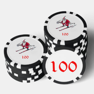 Santa Skiën zwart 100 gestreepte poker chip