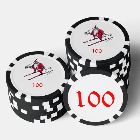 Santa Skiën zwart 100 gestreepte poker chip (Opstapeling)