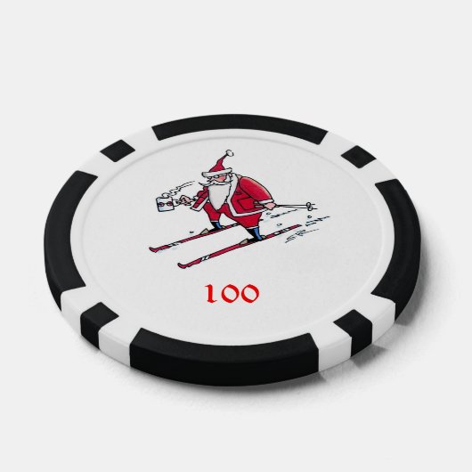 Santa Skiën zwart 100 gestreepte poker chip (Enkel)
