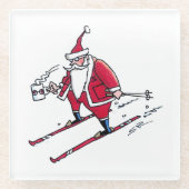 Santa Skiend wit onderzetter Glazen Onderzetter (Voorkant)