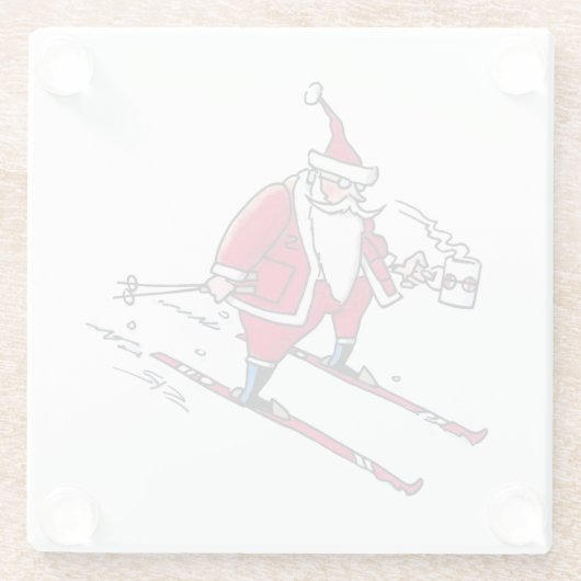 Santa Skiend wit onderzetter Glazen Onderzetter (Achterkant)