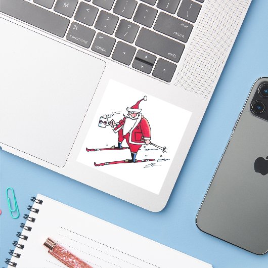 Santa Skiing contour sticker (Laptop met iPhone)