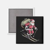 Santa Skiing Down Snowy Slopes Magneet (Voorkant / Achterkant)