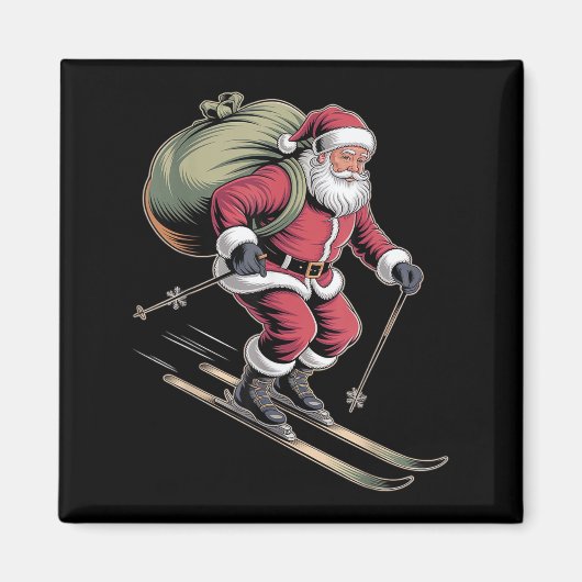 Santa Skiing Down Snowy Slopes Magneet (Voorkant)
