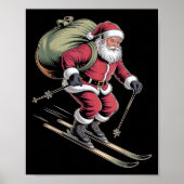 Santa Skiing Down Snowy Slopes  Poster (Voorkant)