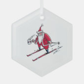 Santa Skiing hexagon glass ornament (Voorkant)