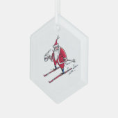Santa Skiing hexagon glass ornament (Voorkant links)