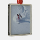Santa Skiing in Snowbird Ski Resort, Wasatch Metalen Ornament (Rechts)