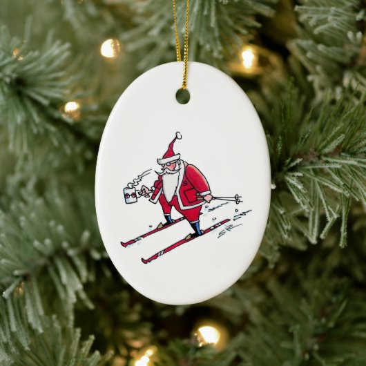 Santa Skiing oval ceramic ornament (Boom)