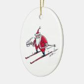 Santa Skiing oval ceramic ornament (Links)