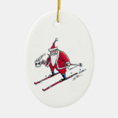 Santa Skiing oval ceramic ornament (Voorkant)