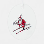 Santa Skiing oval metal ornament (Voorkant)