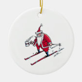 Santa Skiing round ceramic ornament (Voorkant)